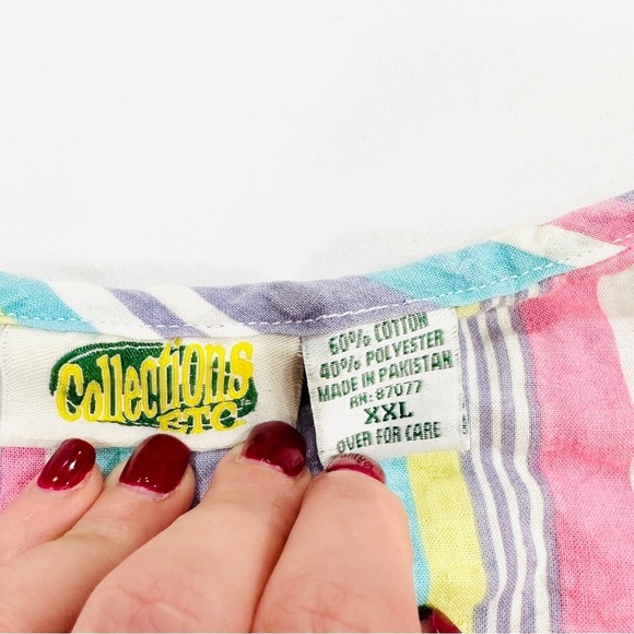 Collections, Etc. Vintage Rainbow Chambray House Coat Mumu - Picture 3 of 11